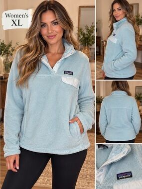 Patagonia Women's XL Pale Blue Fleece Snap Pullover